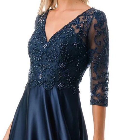 New A-Line MOB Rhinestones Embellished Maxi Gown w/ Sheer 3/4 Sleeves TC M2734F - Picture 4 of 8